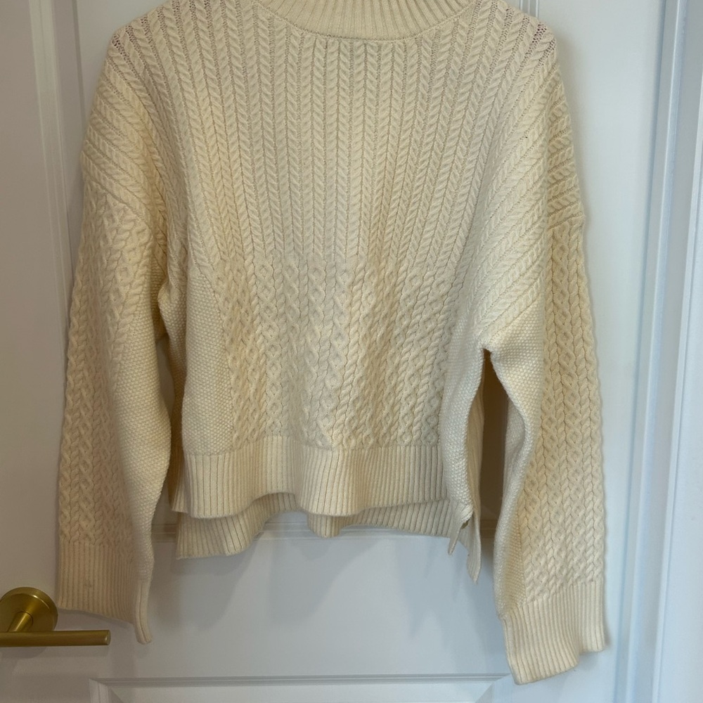 Sadie & Sage Cream Crew Neck Sweater with Textured Knit